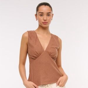Linen-Blend Tie-Back Set Top RED Abercrombie Sleeveless V-Neck Top